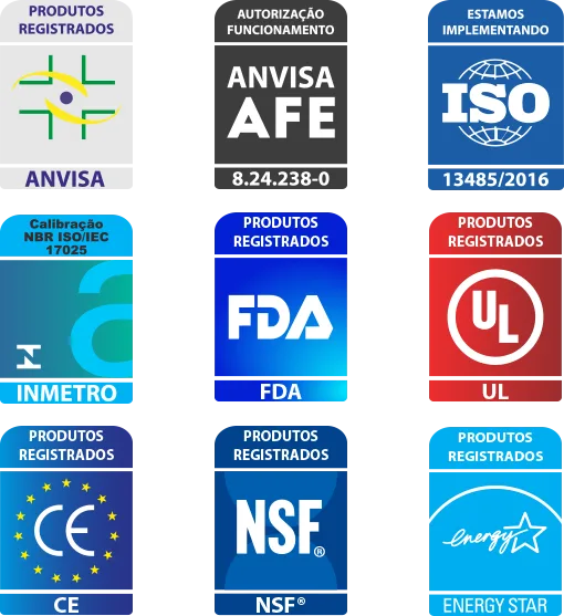 Selos ANVISA, AFE, ISO e INMETRO da Thermotemp